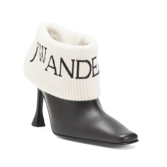 J.W. ANDERSON Black Made In Italy Leather Fold Over Booties - Picture 1 of 2